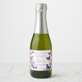 Vlinders paarse bruiloft cadeau  sparkling wijnetiket (Voorkant)