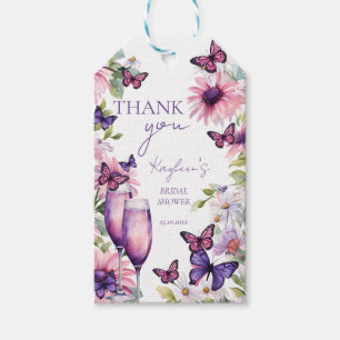 Vlinders paarse bruiloft favor cadeaulabel