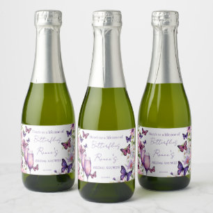 Vlinders paarse bruiloftsfeest cadeautje sparkling wijnetiket