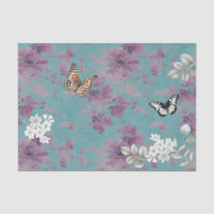 Vlinders, Paarse en witte op Blue Decoupage Tissuepapier