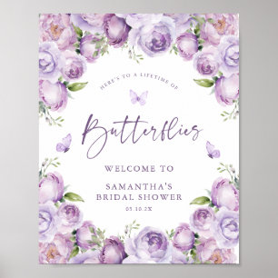 Vlinders Paarse Vrijgezellenfeest welkom teken Poster