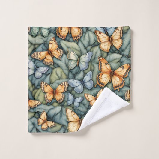Vlinders Patroon Blauw Groen Geel tinten Bad Handdoek (Wasdoekje)