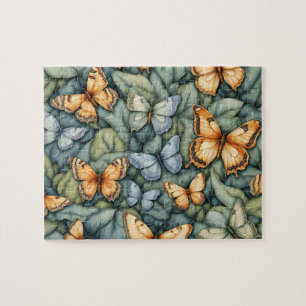 Vlinders Patroon Blauw Groen Geel tinten Legpuzzel