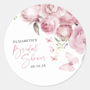 Vlinders Roze Bloemige Bruidsuitnodiging Ronde Sticker