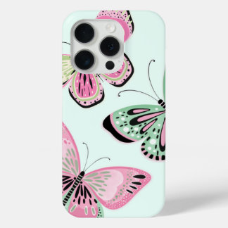 Vlinders roze en groen iPhone 15 pro case
