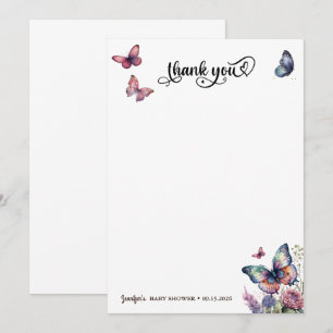 Vlinders Roze Paarse   Bloemen Baby shower Bedankkaart