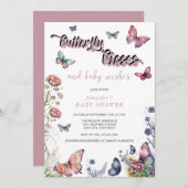 Vlinders Roze Paarse | Bloemen Baby shower Kaart (Voorkant / Achterkant)