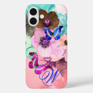 VLINDERS, ROZE TEAL ROZEN EN ANEMONEBLOEMEN iPhone 16 PLUS HOESJE