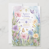 Vlinders Tuin Tweeling Doop & 1e Verjaardag Kaart (Voorkant)