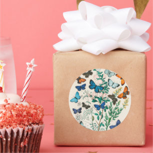 Vlinders, vintage illustratie, ronde sticker