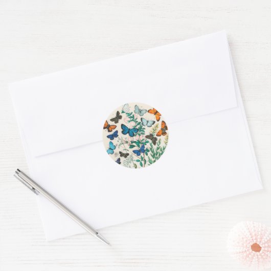 Vlinders, vintage illustratie ronde sticker (Envelop)