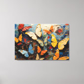 Vlinders vliegt tussen levendige Natuur schilderij Canvas Afdruk (Voorkant)