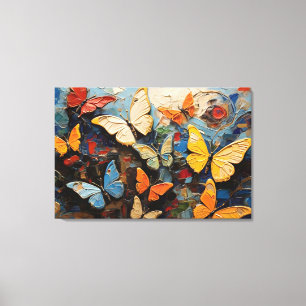 Vlinders vliegt tussen levendige Natuur schilderij Canvas Afdruk