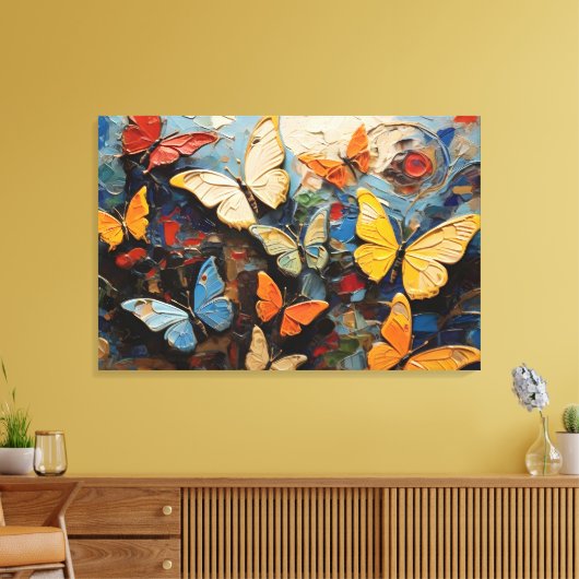 Vlinders vliegt tussen levendige Natuur schilderij Canvas Afdruk (Insitu (Woonkamer))