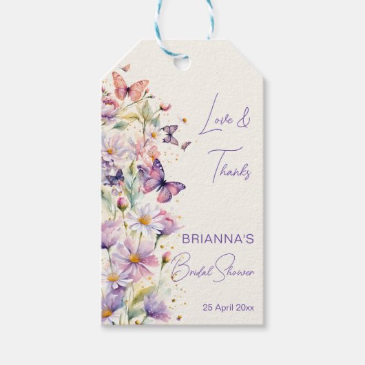 Vlinders vrijgezellenfeest lavendel dank u gunst cadeaulabel (Voorkant)