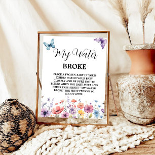 Vlinders water brak Baby Shower spelbord Poster
