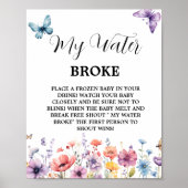Vlinders water brak Baby Shower spelbord Poster (Voorkant)