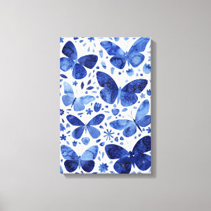 Vlinders Waterverf Indigo Blauwe Canvasprint Canvas Afdruk