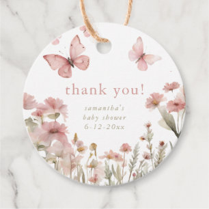 Vlinders wilde bloemen voorjaar baby shower bloeme bedankjes labels