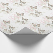 Vlinders wit roze trouwnamen cadeaupapier (Hoek)