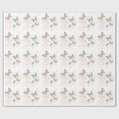Vlinders wit roze trouwnamen cadeaupapier (Vlak)