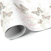 Vlinders wit roze trouwnamen cadeaupapier (Rol Hoek)