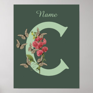 Vlinders Zoete Erwt Monogram Eerste Letter C Naam Poster