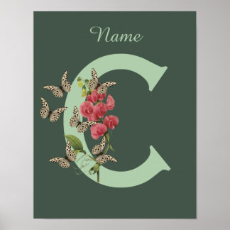Vlinders Zoete Erwt Monogram Eerste Letter C Naam  Poster