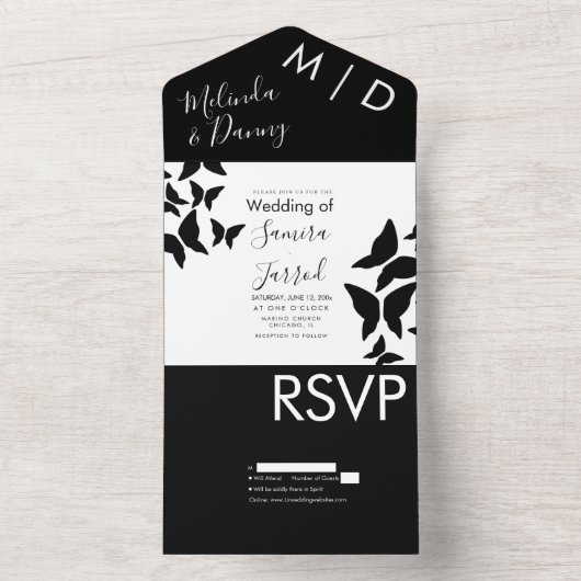 Vlinders Zwart Wit Typografie All In One Uitnodiging (Binnen)