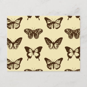 vlinderschets, chocoladebruin op beige briefkaart