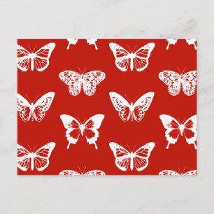 Vlinderschets, diep rood en wit briefkaart