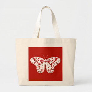 Vlinderschets, diep rood en wit grote tote bag