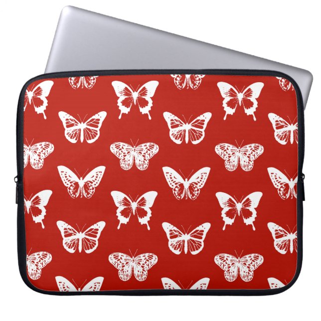 Vlinderschets, diep rood en wit laptop sleeve (Voorkant)