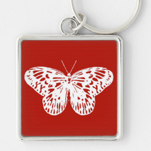 Vlinderschets, diep rood en wit sleutelhanger