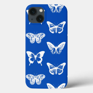 vlinderschets, kobaltblauw en wit iPhone 13 hoesje