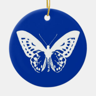 vlinderschets, kobaltblauw en wit keramisch ornament