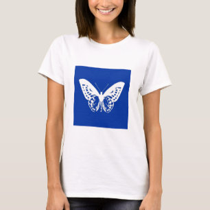vlinderschets, kobaltblauw en wit t-shirt