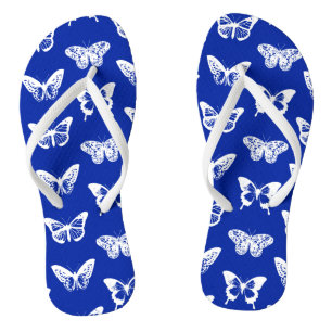 Vlinderschets, kobaltblauw en wit teenslippers