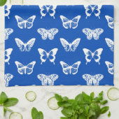vlinderschets, kobaltblauw en wit theedoek (Gevouwen)