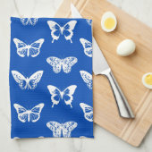 vlinderschets, kobaltblauw en wit theedoek (Quarter Fold)