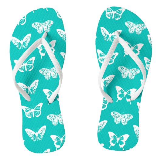 Vlinderschets, turquoise en wit teenslippers (Voetbed)