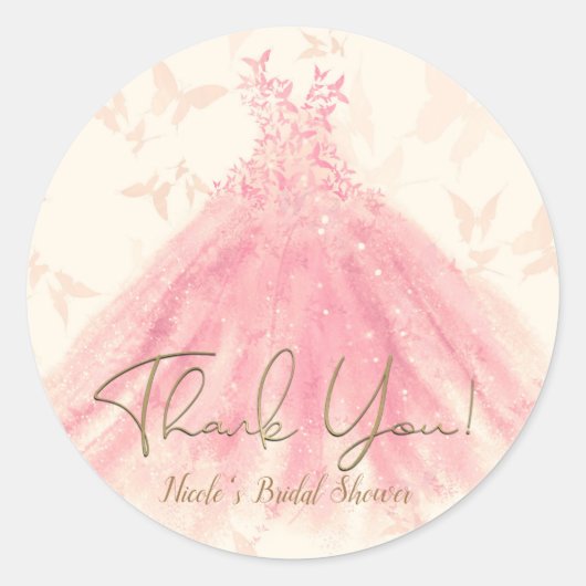 Vlindertaart Roze Glitter Jurk Bruidsmeisje Ronde Sticker (Voorkant)