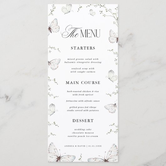 Vlindertuin Baby Shower of Bruiloftsshowers Menu (Voorkant)