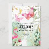 Vlindertuin Flamingo Fee Bloemen Verjaardag Kaart (Voorkant)