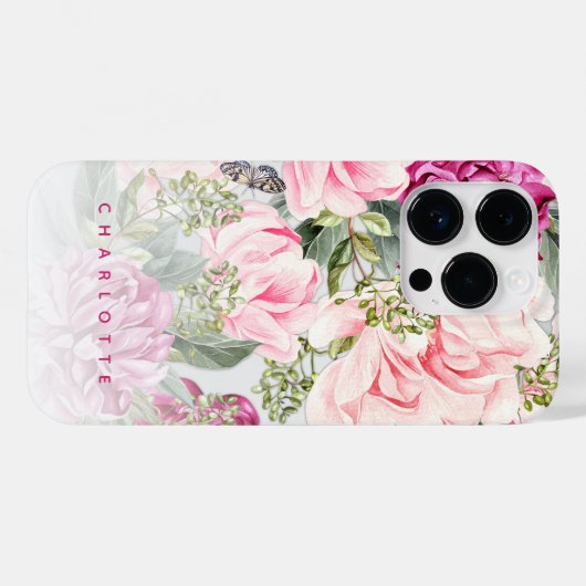 vlindertuin roze bloemig Case-Mate iPhone case (Achterkant (horizontaal))