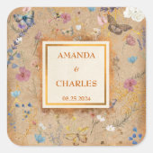 vlindertuin vintage bruiloft vierkante sticker (Voorkant)
