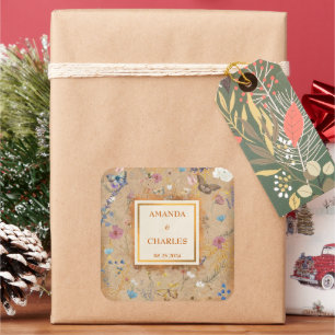 vlindertuin vintage bruiloft vierkante sticker