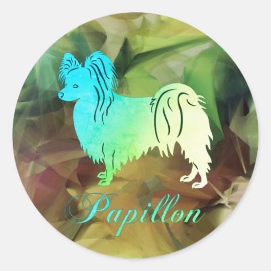 Vlindervlinderhond ronde sticker (Voorkant)