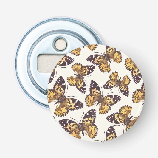 Vlindervlinderpatroon van geslepen dame button flesopener (Voorkant)