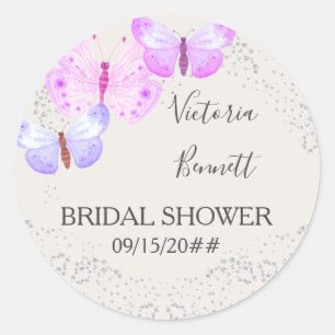 Vlindervluchten Roze Zilver Confetti Favor Sticker